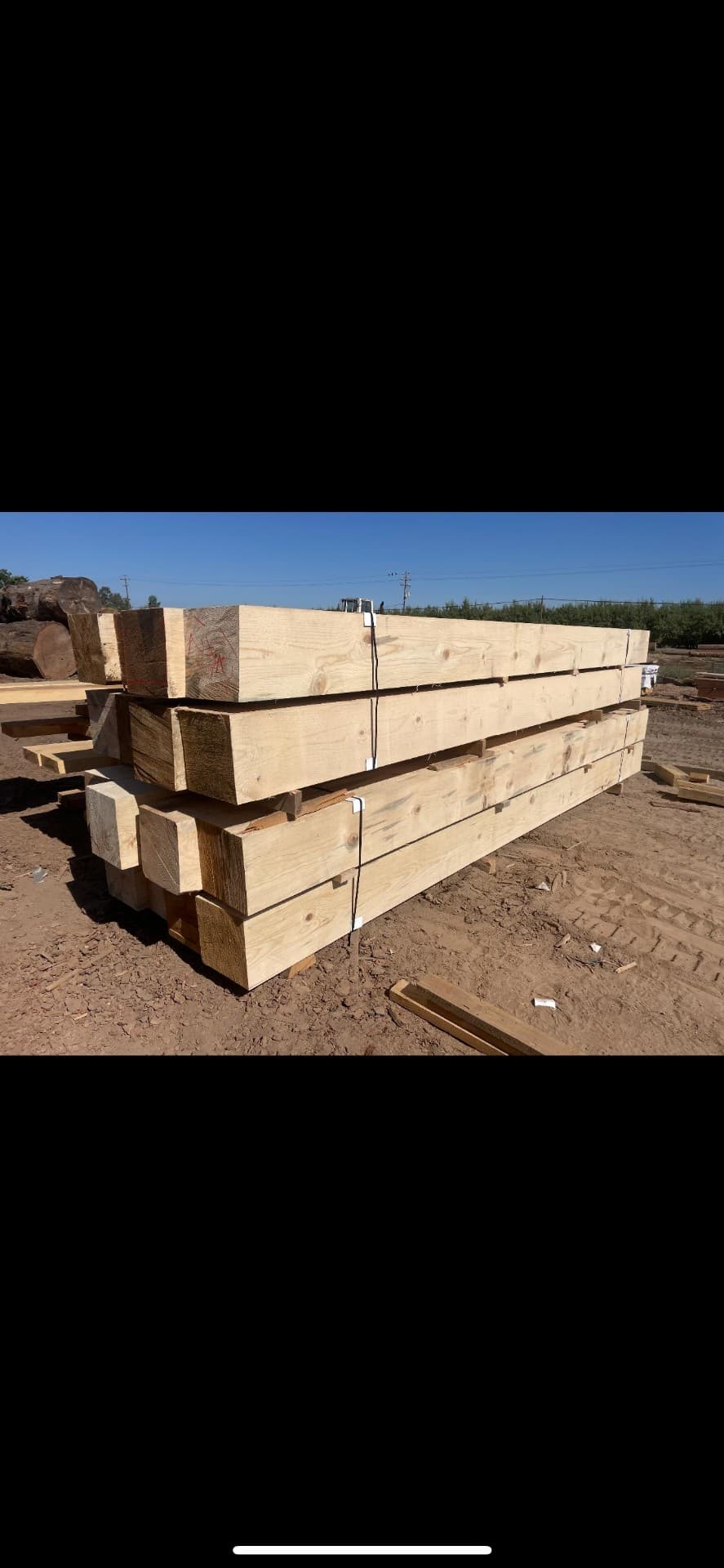 Stacked timber posts at lumber yard