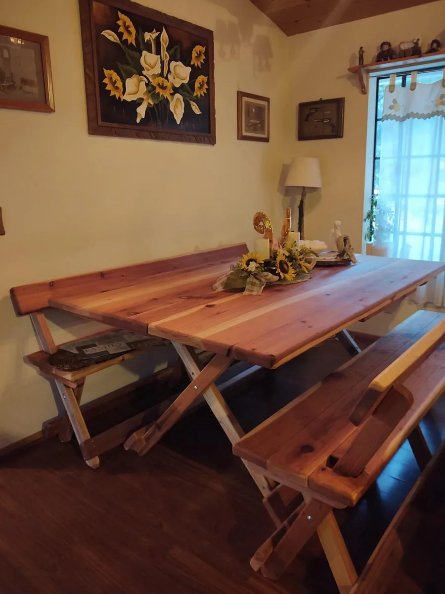 Michael Frazier redwood dining table installed indoors