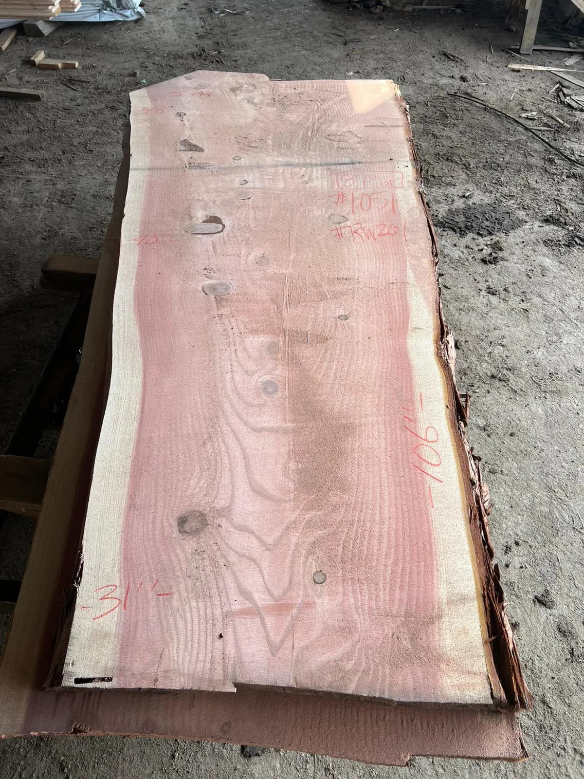 Large redwood slab with live edge character