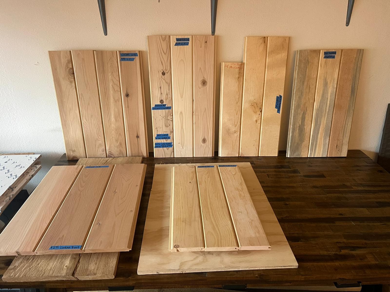 Tongue-and-groove boards arranged by width and finish